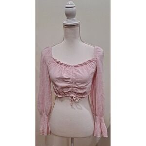 Pink Blanco by Nature Cotton Women's M Midriff Long Sleeve Top Made In Peru Boho